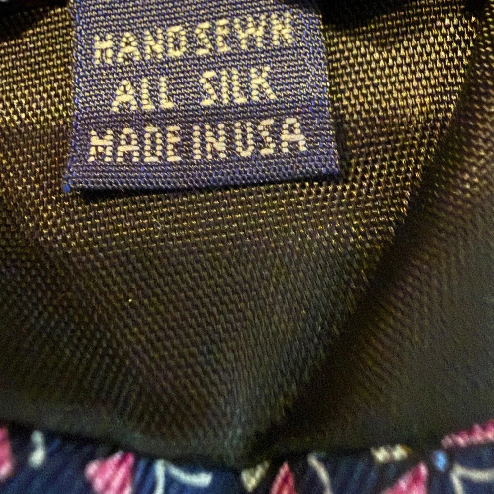 Saks Fifth Avenue Limited Edition Pattern 6 Silk Tie Navy Pink Butterfly USA